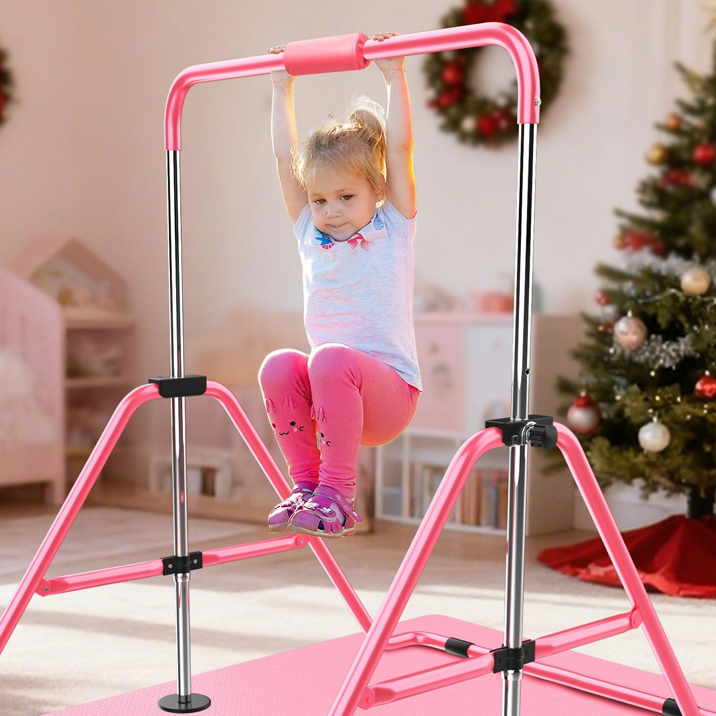 HYD-Parts Gymnastics Bar with Mat for Kids 3-12, Adjustable Height Gymnastic Horizontal Bars, Junior Training Bar, Gymnastics Equipment for Kids with Mat