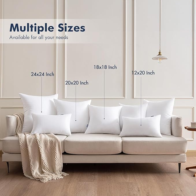 MIULEE Throw Pillows Inserts, Pack of 4 16x16 Inch 100% Virgin Fiber Filling Bed Couch Pillows