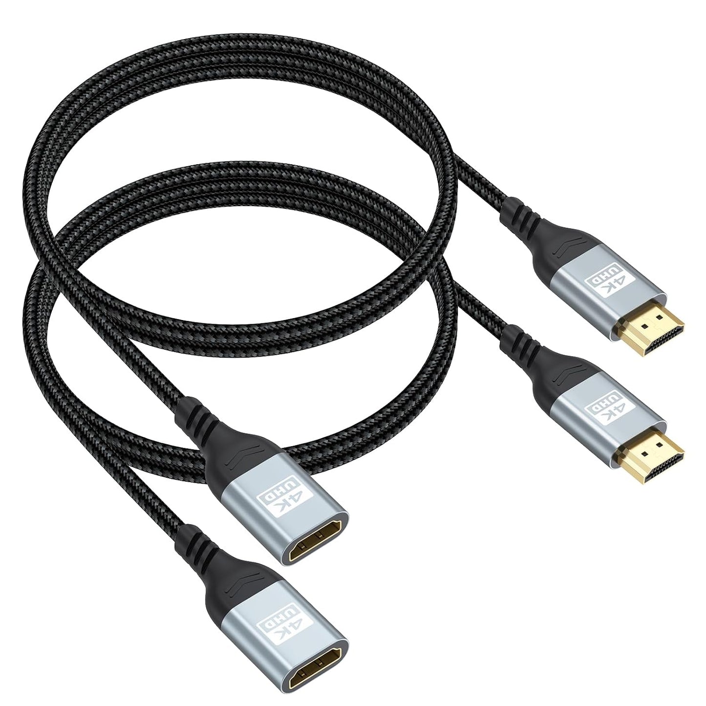 4K 3FT 2-Pack 3D, 2.2 PS5, HDMI Extender Cable HDMI Extension, High Speed HDMI Male to Female Adapter Supports ARC