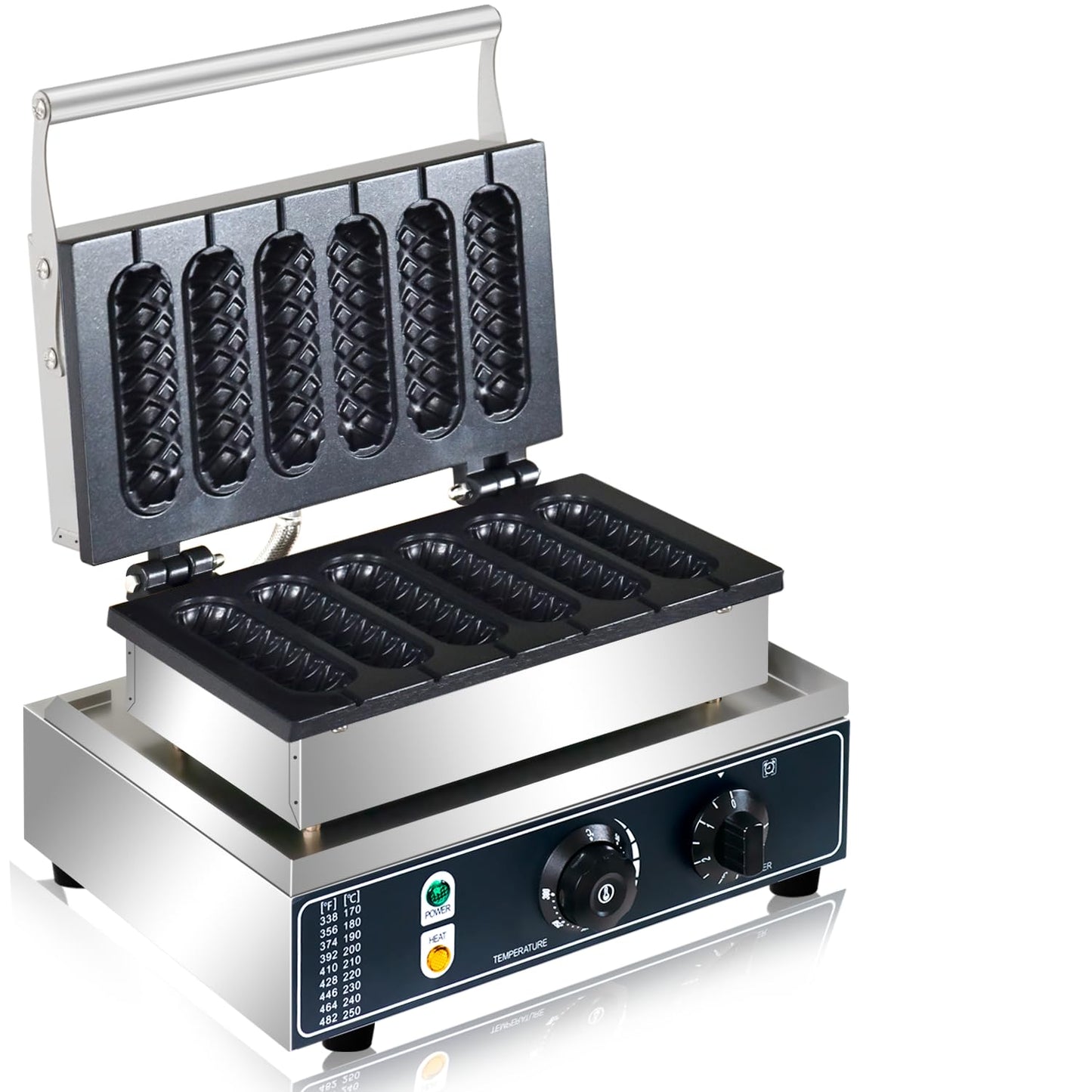 Commercial Corn Dog Waffle Maker,1600W Lolly Stick Waffle Maker,6 Slice Non-Stick,Stainless Steel Corn Hot Dog Waffle Iron with Temp and Time Control, for Restaurant Bakery Snack Bar Family.