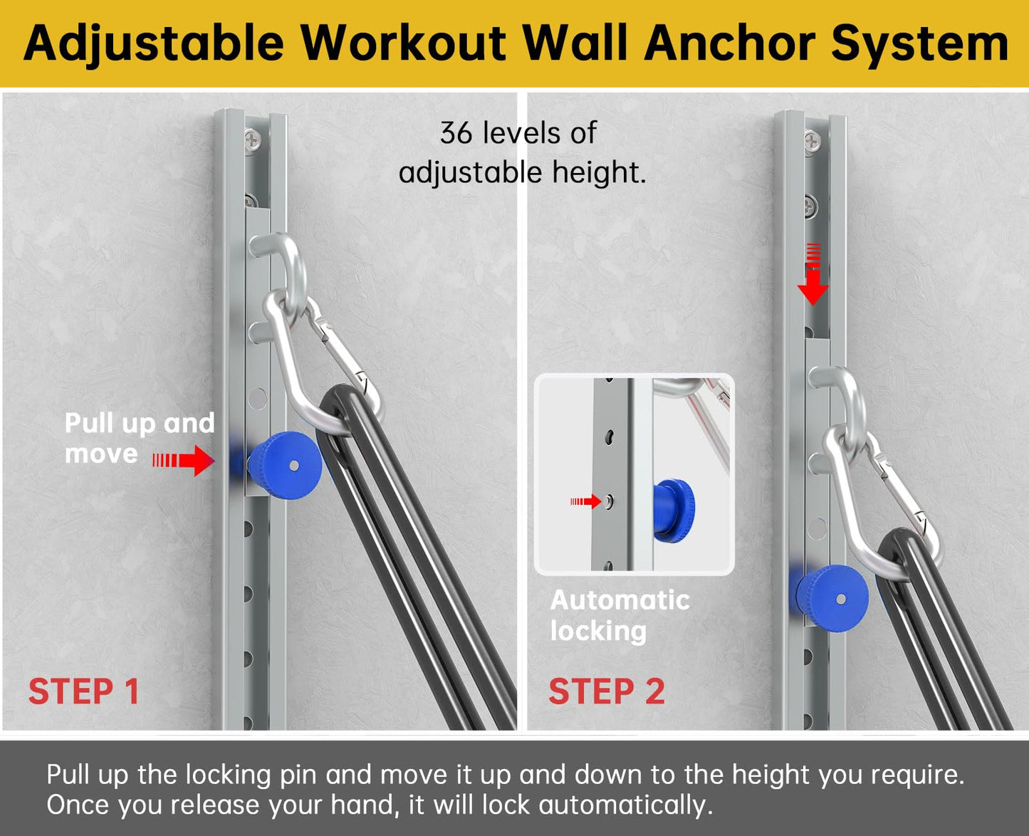 Wall Mount Anchor for Resistance Bands – Adjustable 40" Track with 35 Locking Positions, Heavy Duty Home Gym System – 400+ lbs Capacity, Hardware Included（1 Track）