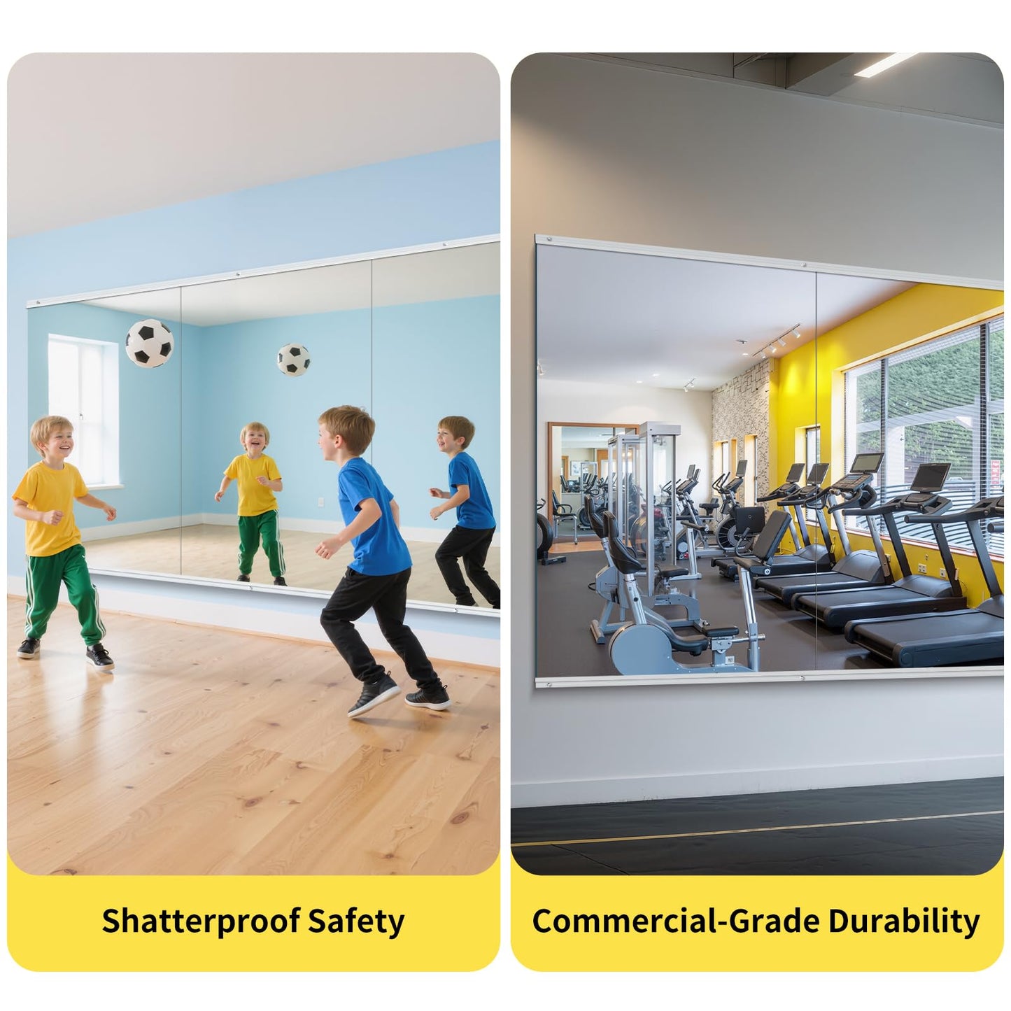InfiniGlass Home Gym Mirror - 80x40 Inch,3PCS Frameless Tempered Glass Full Body Mirror for Wall Mount - Ideal for Yoga, Workout, Bedroom, Dance Studio (Silver)