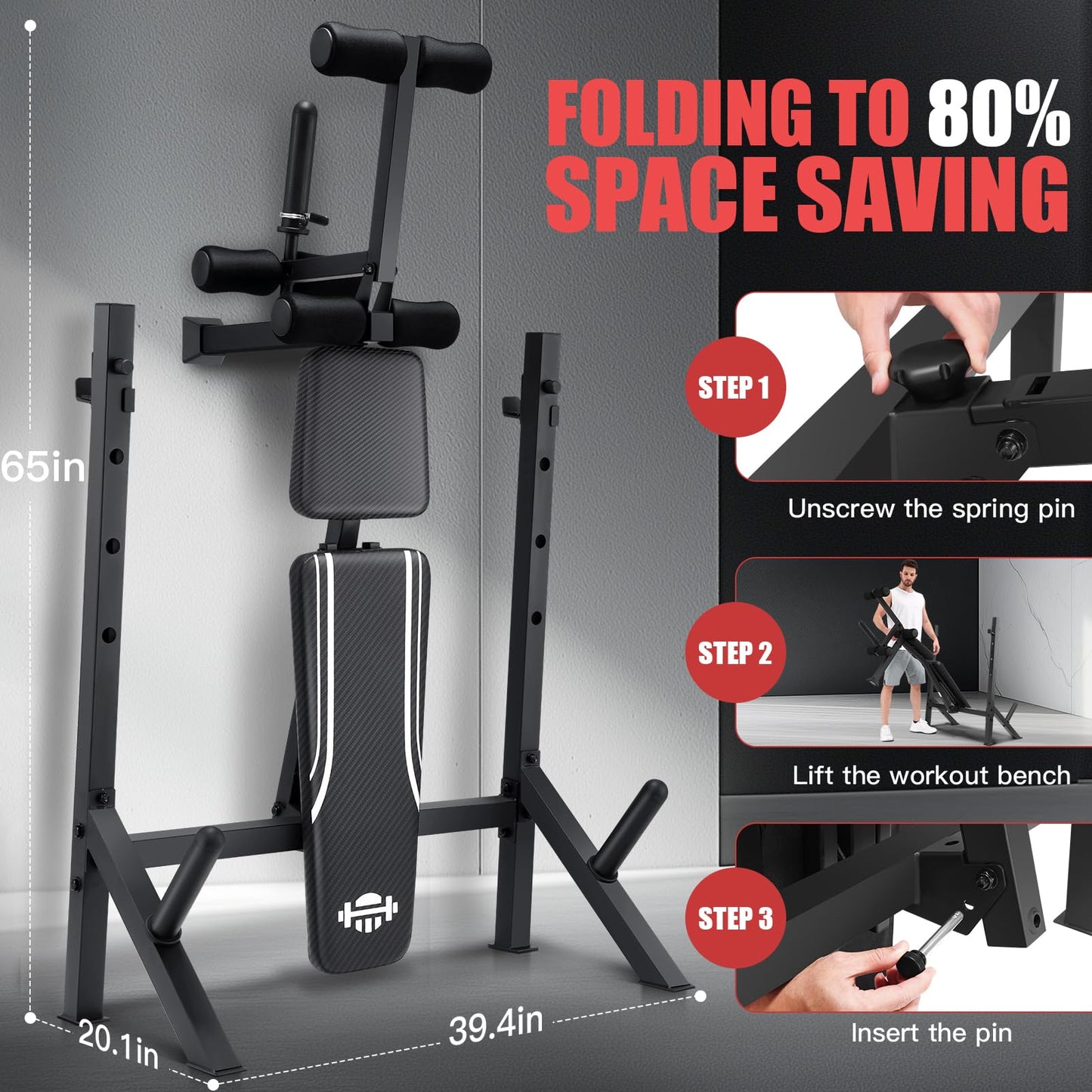 OPPSDECOR 900 LBS Weight Bench Set with Squat Rack, Adjustable Bench Press Set with Leg Extension and Leg Curl, Foldable Flat/Incline/Decline Workout Bench for Home Gym