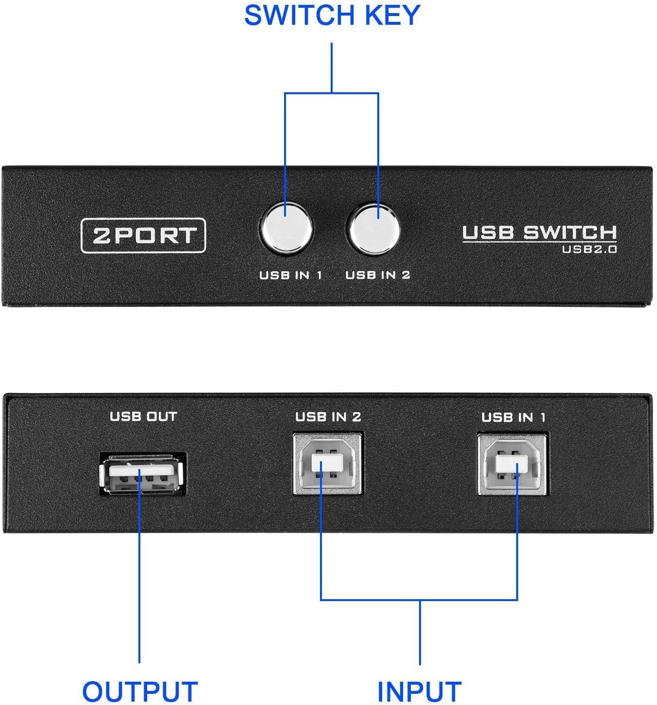 EEEKit 2 2.0 2 Pack Port USB Manual Sharing Switch Hub, Printer Scanner Splitter Adapter with USB A to B Cables