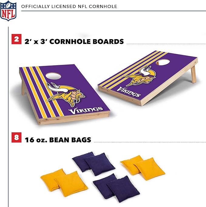 NFL 2' x 3' Solid Wood Cornhole Set with Direct Print HD Team Graphics – Great Gift for Any Football Fan! Bean Bag Toss Family Outdoor Games