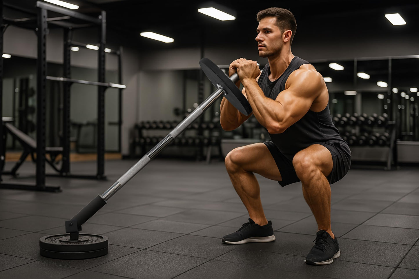 ANOSWXG 2 inch - Landmine Base Gym Equipment - T Bar Row Landmine Attachment For Barbell - Home or Small Spaces - T Bar Row Platform for Deadlift Squat Tricep Exercises (Black-S)
