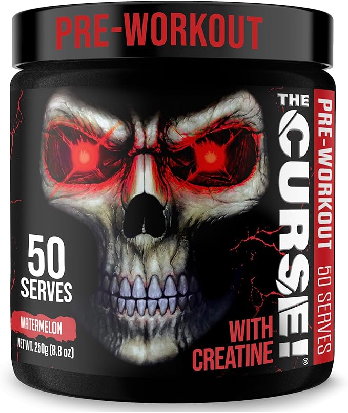 JNX SPORTS The Curse! Pre Workout Powder for Men & Women, Caffeine, Beta-Alanine, Creatine, L-Citrulline, 50 Servings, Watermelon Flavor ??Boost Energy, Strength & Focus