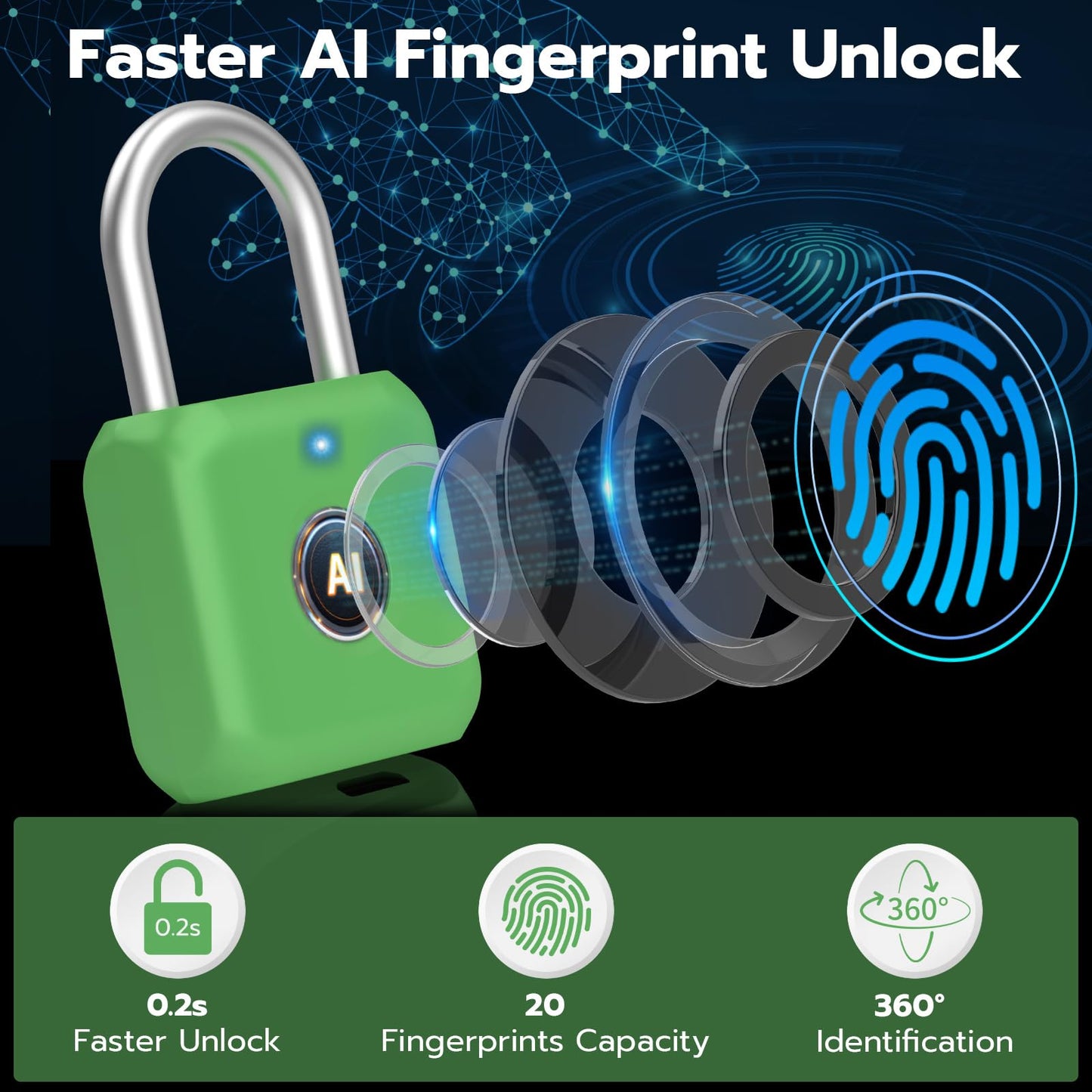 Fingerprint Padlock,Gym Locker Lock,Smart Padlock with APP Unlock,Fingerprint Lock USB Rechargeable for Gym Locker,Locker, School,Storage, Luggage