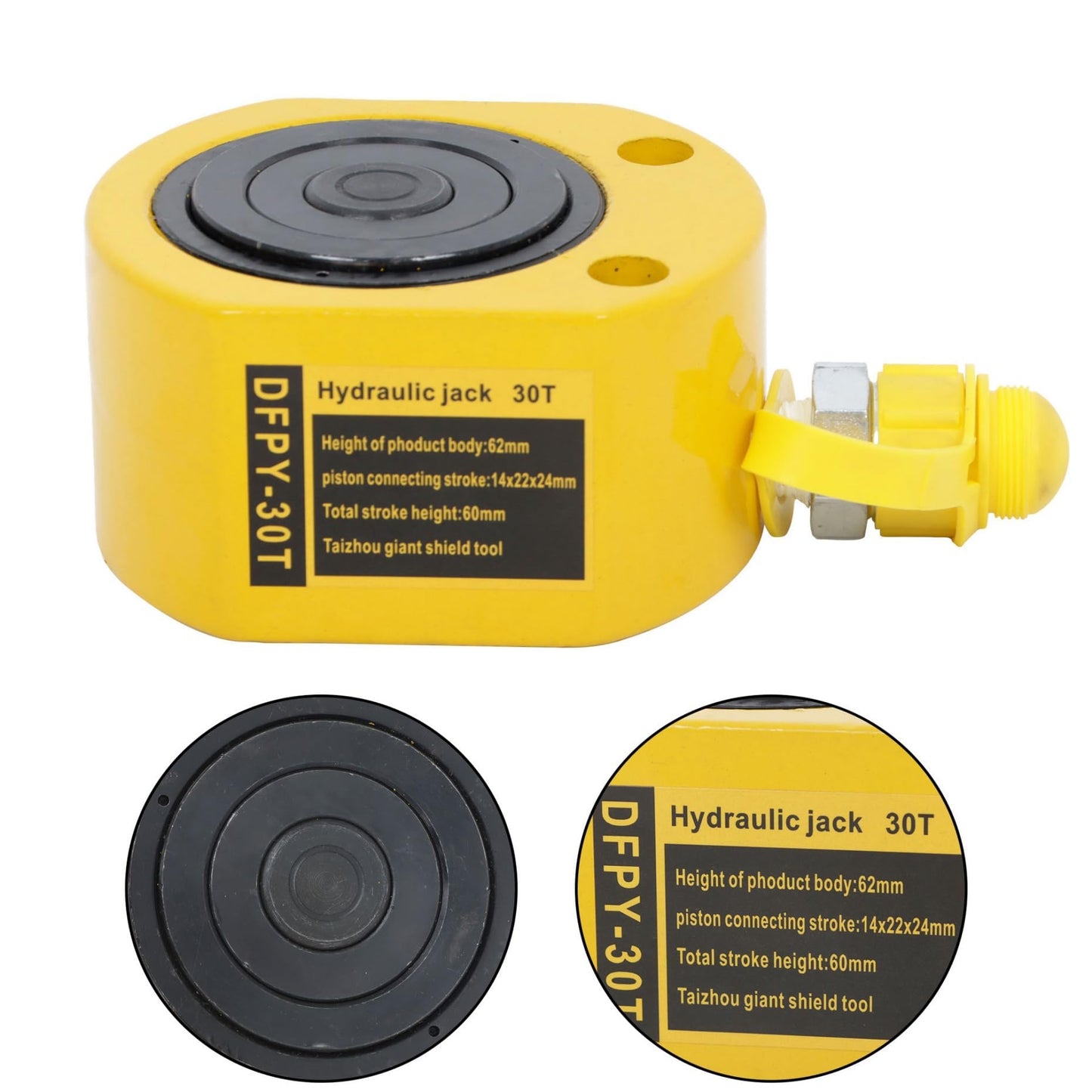 kimllier Low Profile Hydraulic Cylinder 30T 60mm Stroke Multi-Section Ram Jack for Industrial Machinery, Shipyard and Bridge Construction Lifting
