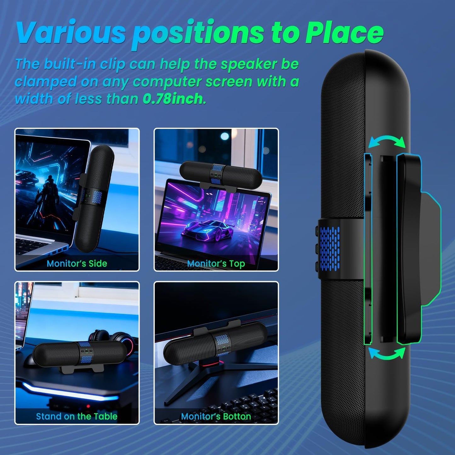 BESTISAN 5.3/Wired 6 Computer Speaker, Bluetooth USB A/C Connection, RGB Light Modes, Gaming Soundbar