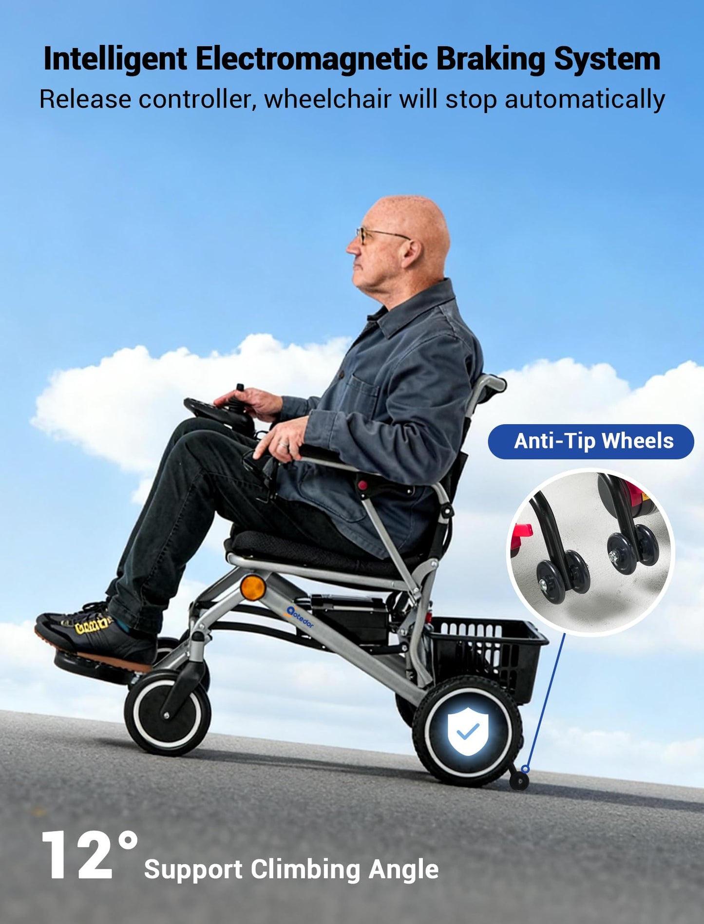 Aotedor Electric Wheelchair for Adults, 500W Motor All-Terrain Foldable Power Motorized Wheelchairs, Airline Approved Portable Travel Wheelchair with 15 Miles Long Range Lithium Battery