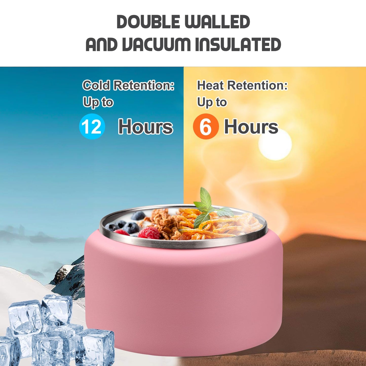 BOSEDSANG 13.5oz Soup Thermo for Hot Food Kids with Buckle Lid Insulated Vacuum Food Jar Wide Mouth Leakproof Stainless Steel Lunch Container- Pink