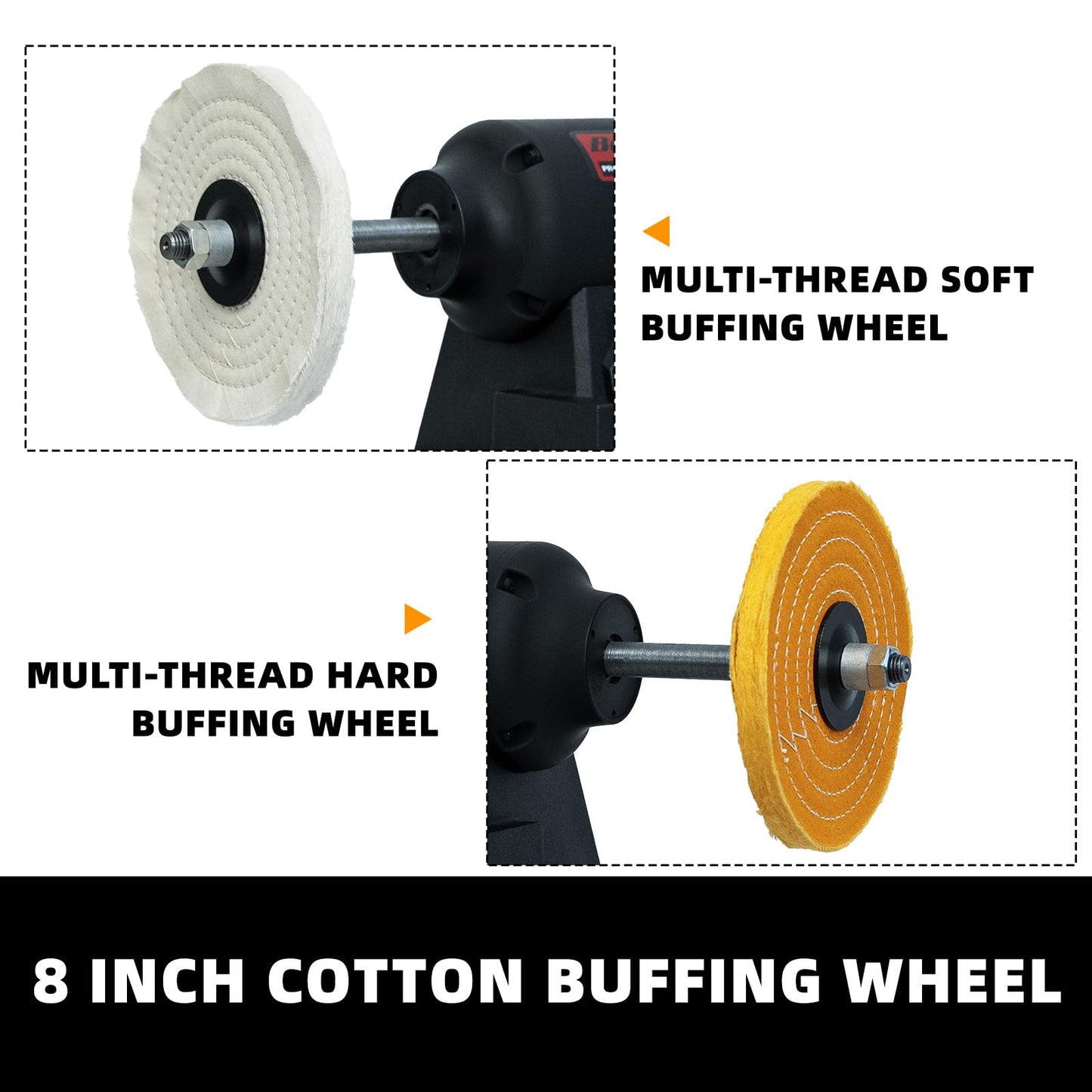 BUCKTOOL 1HP VFD Motor 8-Inch Variable Speed Bench Buffer Polisher, 900-3600 RPM One Button Speed Setting Powerful Benchtop Polisher, Extended Polishing Shaft for Jewelry, Metal Power Bench Grinders