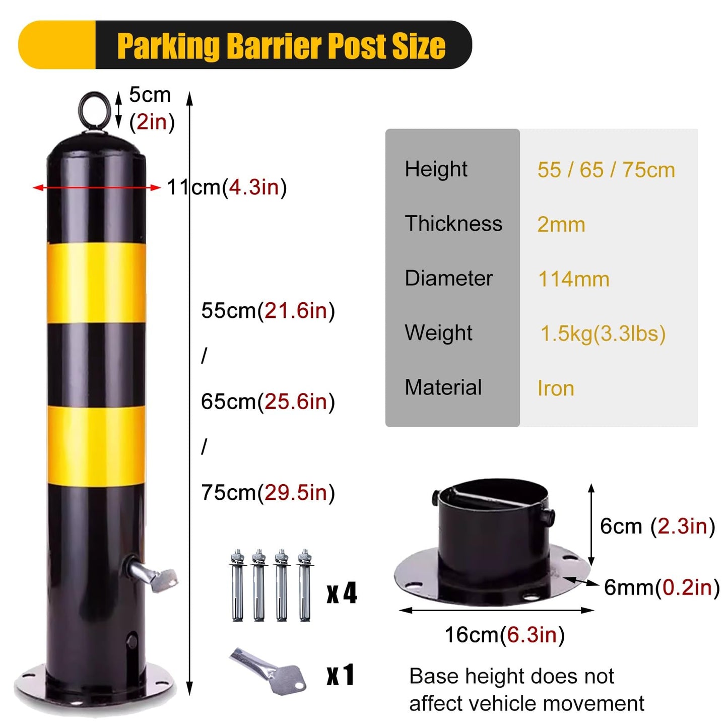 Driveway Barrier Traffic Barricade Post - Detachable Iron Bollard with Reflective Tape for Parking Lots & Road(H55cm 4pc)