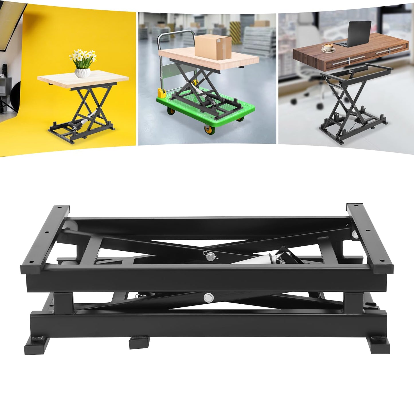 Electric Scissor Lift Table, 350lbs Hydraulic Lift Table with Remote Control, Heavy Duty Lifting Platform with 7.6-26.7in Adjustable Height, Lifting Transportation System for Factories Warehouses