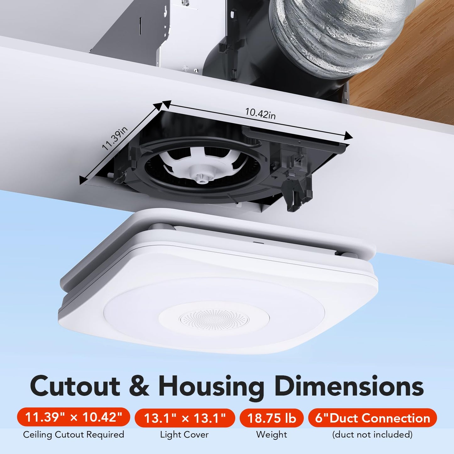 OREiN 3-in-1 Bathroom Exhaust Fan with Bluetooth Speaker & LED Light, 110/160 CFM Quiet Ventilation Fan, 1500LM, 2700K-6500K Adjustable, Night Light, Remote Control, 11.39" x 10.42" Ceiling Cut-Out