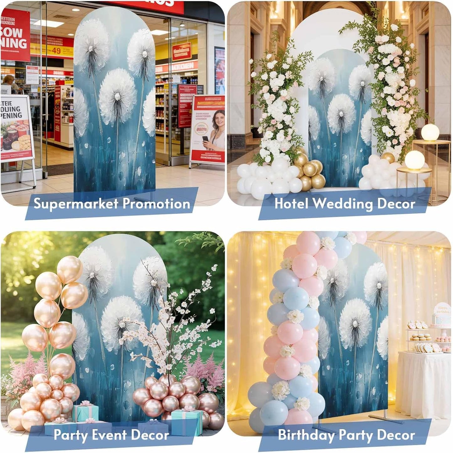 Jnbasdffb 7.2 White Spring Floral Wedding Arch Cover,Stretchy Spandex Arch Backdrop Stand Covers FT,Blue Modern Oil