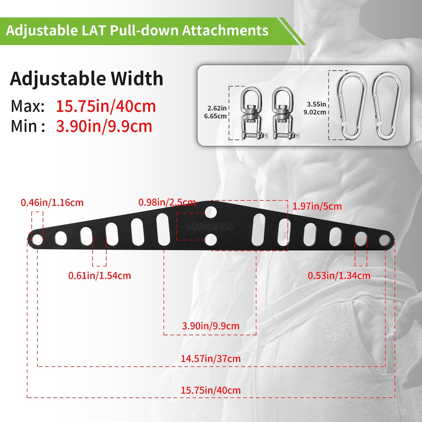 wantiekid Multi-Grip LAT Pull Down Bar Hardened Powder-Coated Finish, 360° Rotating Stainless Steel Adapter, Neutral & Wide Grip Spreader Bar for Pulley System Gym & Cable Machines(16in)