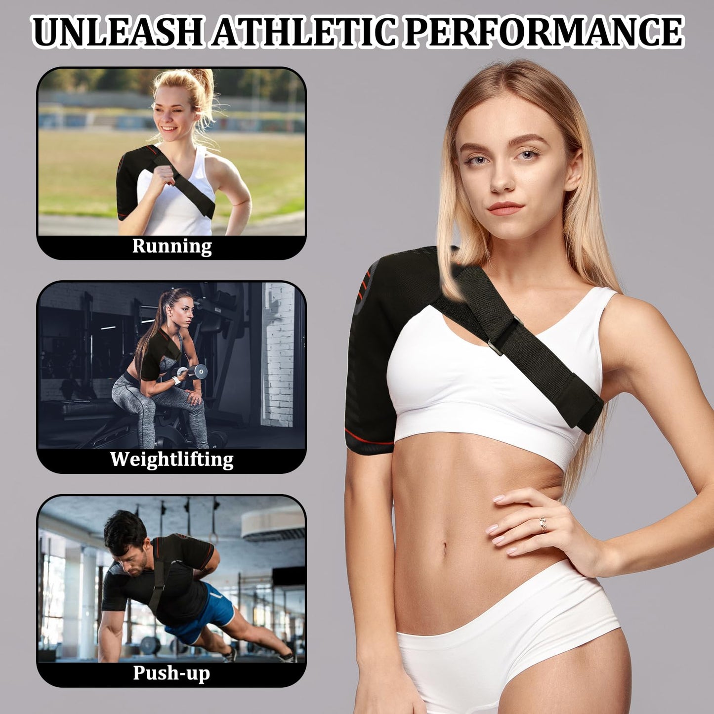 Giococo Adjustable Shoulder Brace for Women & Men,Shoulder Pain Relief & Sports Protection，Rotator Cuff Compression Sleeve With replacement straps -One Size Fits Most (Black)