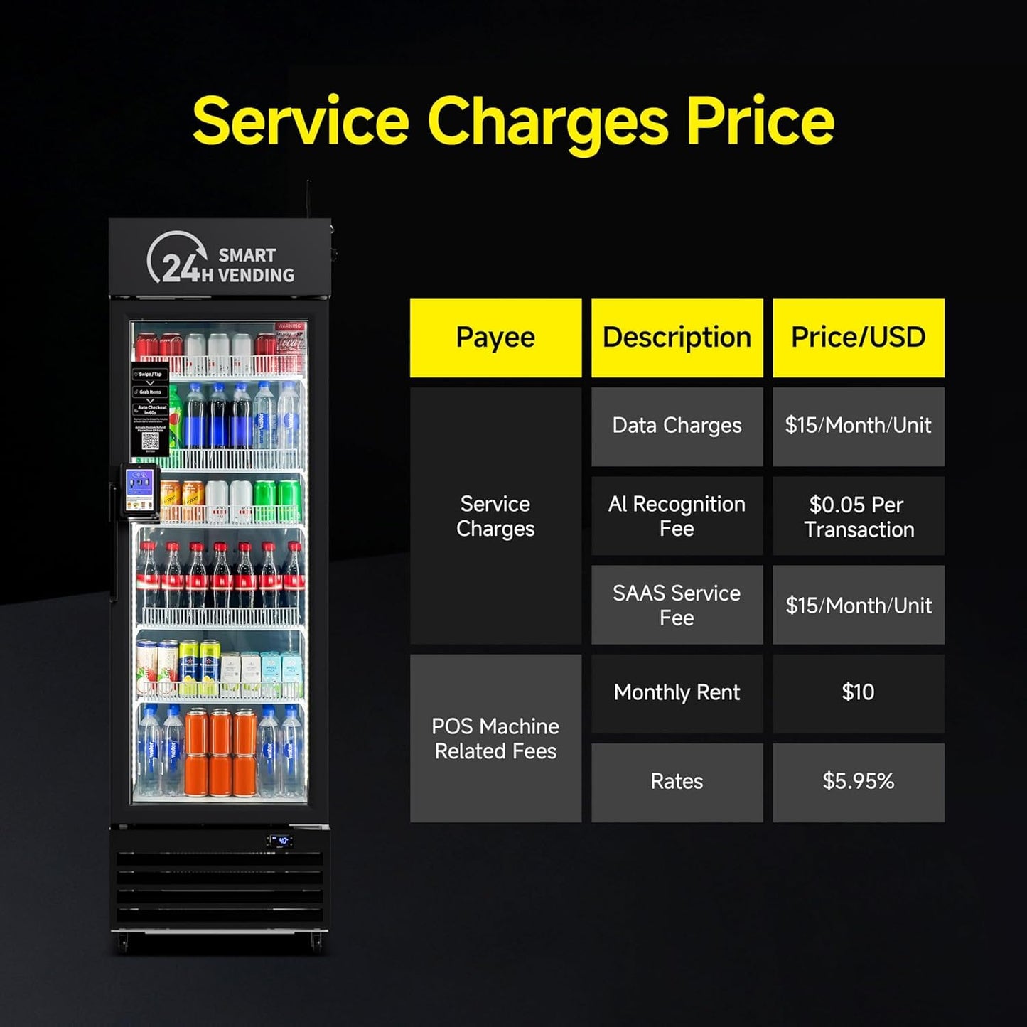 HAHA Vending Vending Machine Combo,Smart Refrigerated Vending Machine with Touch Card Reader US542(Black, Pro)