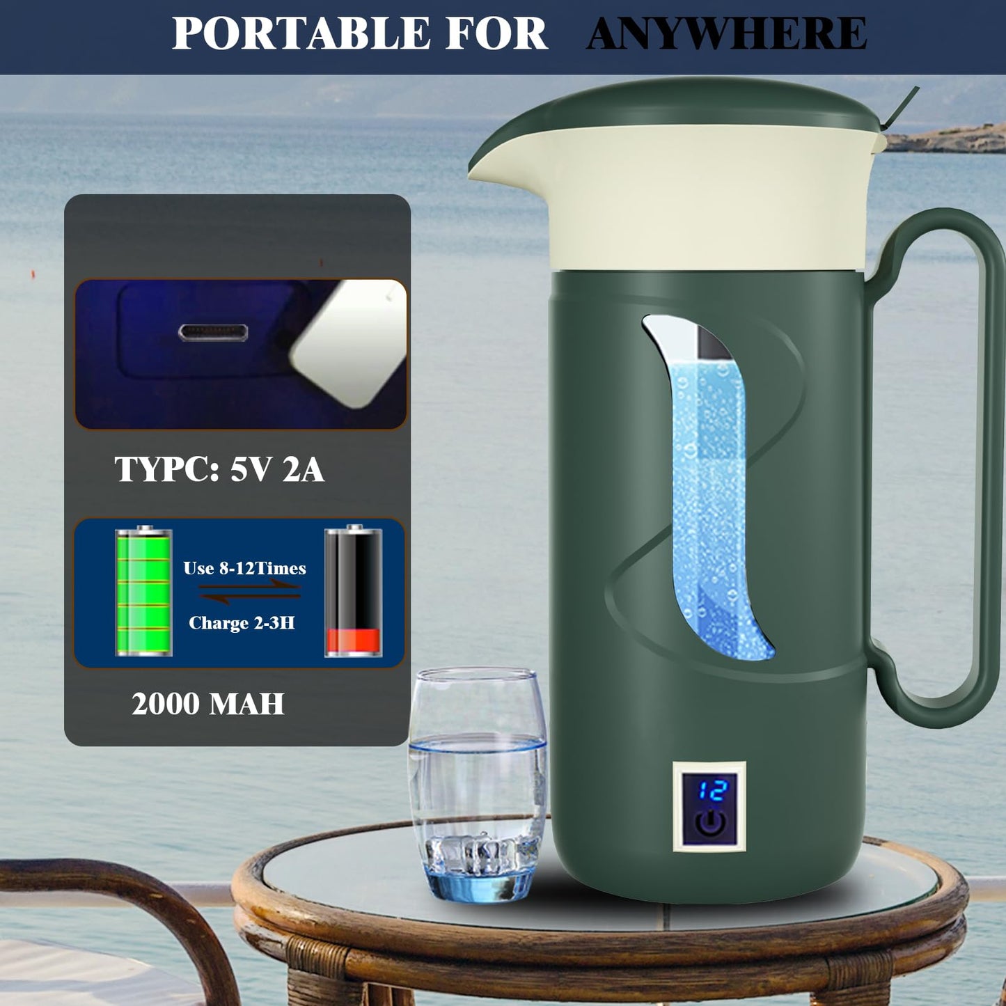 GOSOIT Hydrogen Water Bottle Hydrogen Alkaline Water Generator Ionizer Hydrogen Water Maker Machine with SPE and PEM Technology (Blue Black)
