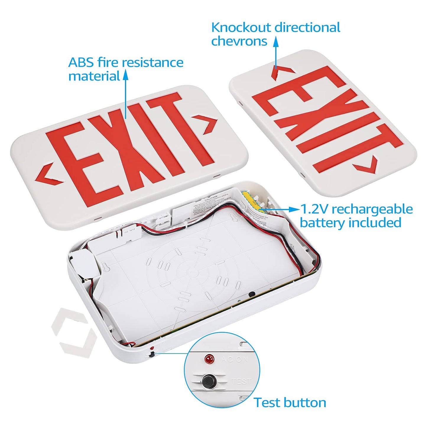 TORCHSTAR LED Exit Sign, Emergency Exit Light with Battery Backup, Double Face, UL 924, AC 120/277V, Damp Location, Hardwired Red Letter Exit Lights for Business Indoor, Pack of 4