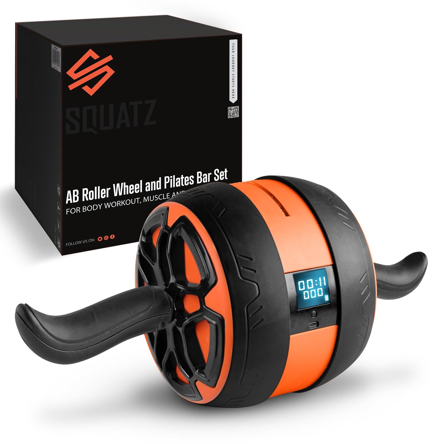 Squatz Digital Ab Roller Wheel - Ultra Wide Ab Wheel with Pilates Mat, for Abdominal and Core Strength Training with Exercise Program, With Rubber Handles, Overall Strength Builder for Men and Women