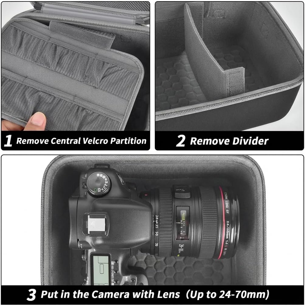 T7 R50 R100 R10 R5 R6 R8 6 Comecase Hard Camera Case for Canon EOS Rebel Mark II, DSLR Mirrorless Camera Bag with Slots
