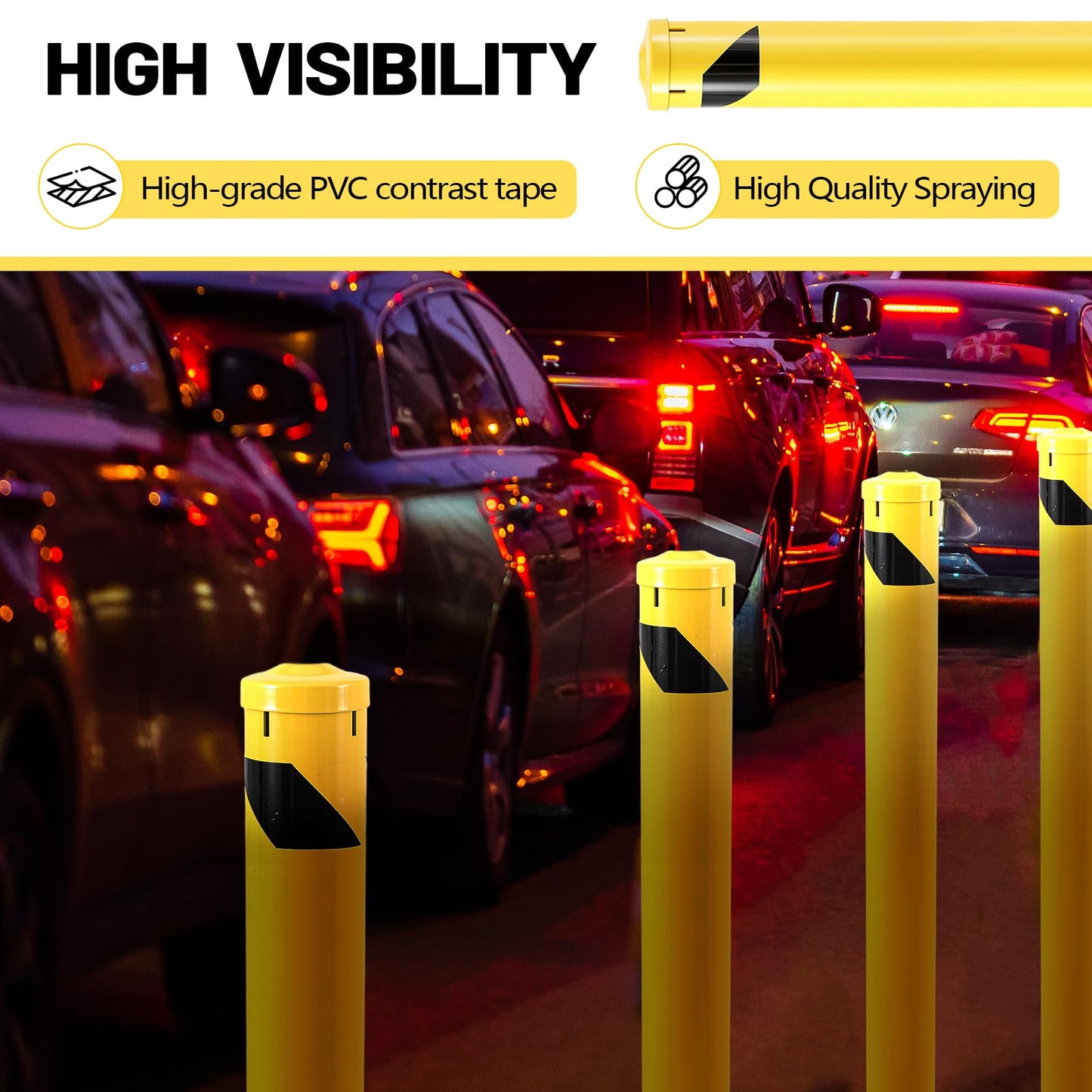 Blulu 1 Pcs 55" Pour in Place Safety Bollard Post, 4-1/2" OD Heavy Duty Steel Concrete Bollard with Removable Cap, Yellow Powder Coated Parking & Traffic Barrier