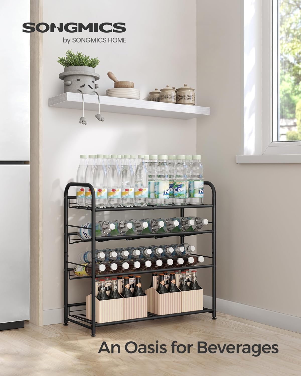 SONGMICS 4-Tier Stackable Shoe Rack - Adjustable Metal Storage Shelf for 16 Pairs | Black