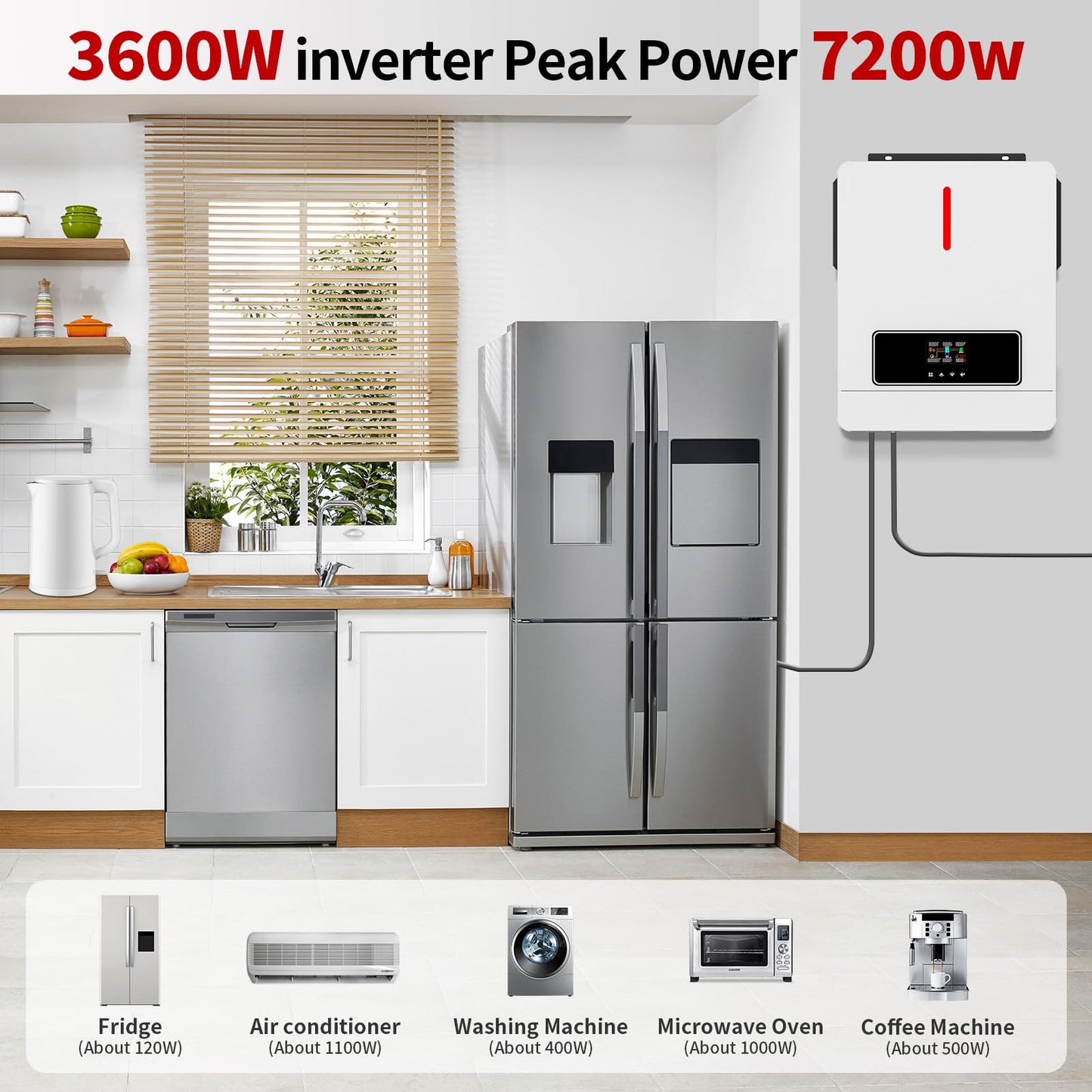 DATOUBOSS 3600W Hybrid Solar Inverter, 24V DC to 110V AC Pure Sine Wave with 120A MPPT Controller, Off-Grid Backup Power Converter for 24V Lithium/AGM Battery, Home RV Cabin, Solar Off-Grid On-Grid
