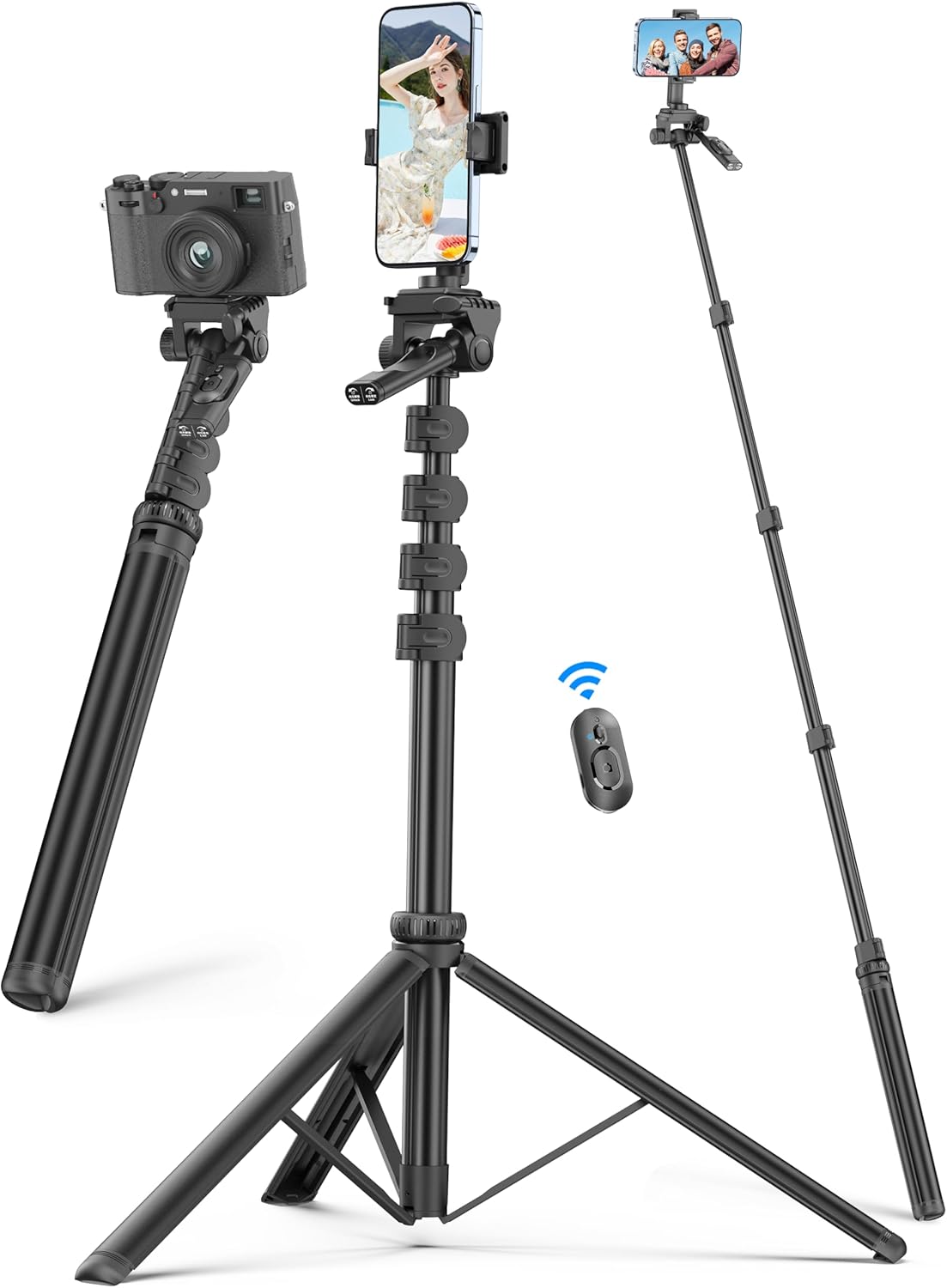 SelfieShow 72" Phone Tripod & Selfie Stick, Extendable Cell Phone Tripod Stand with Detachable Remote&Phone Holder