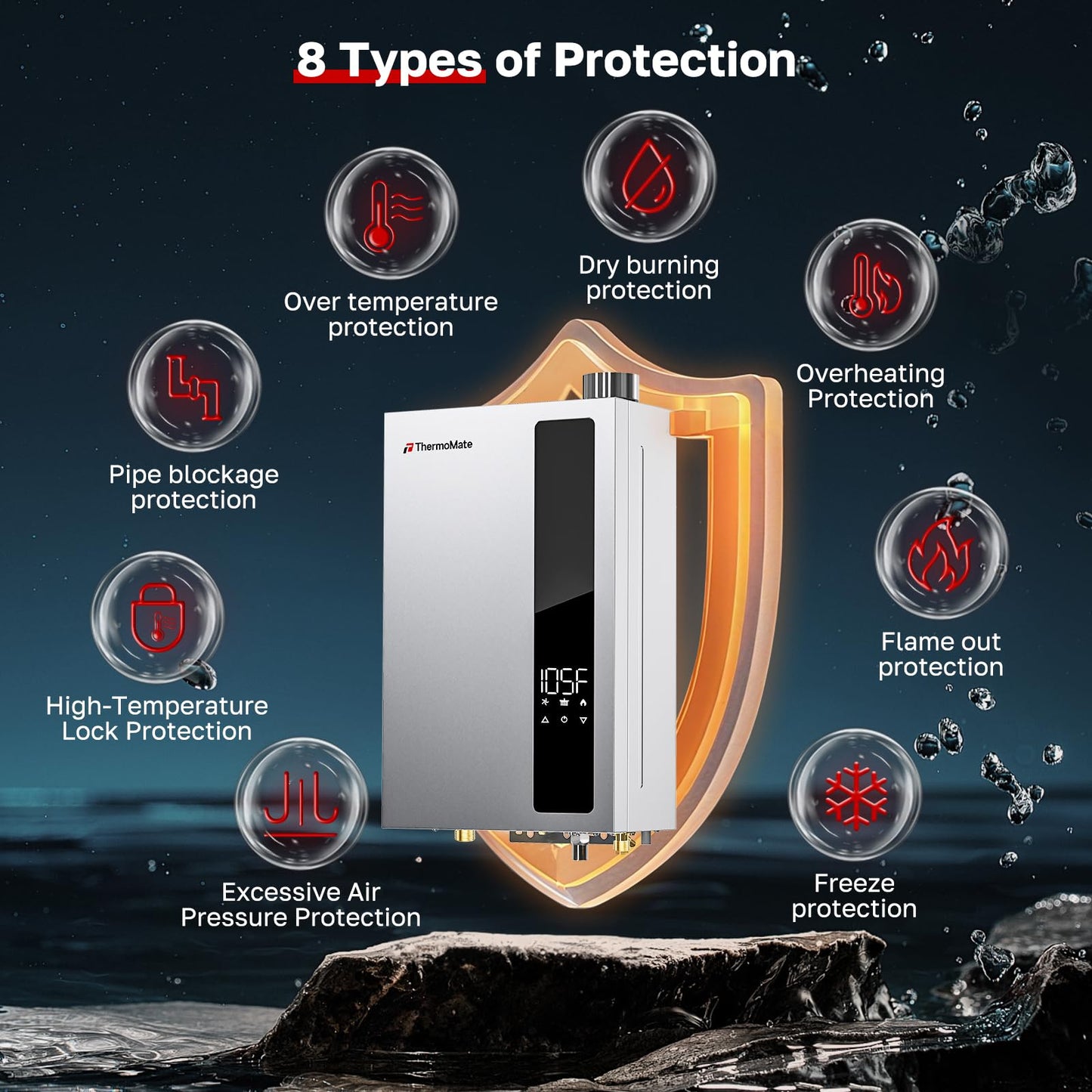 ThermoMate CZ480NG 5.28GPM Condensing Tankless Water Heater, 0.86 UEF High Efficiency Instant On-Demand Hot Water, Residential Indoor Natural Gas Water Heater with Multi-Point Heating