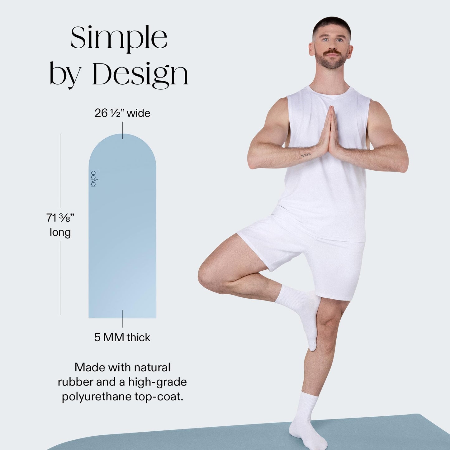 Bala Yoga Mat for Home Gym, 5mm (Sea) - Non Slip Exercise Mat for Home Workout, Stretching, Pilates, Aerobics & Floor & Fitness Work Out - Indoor Exercising Mat