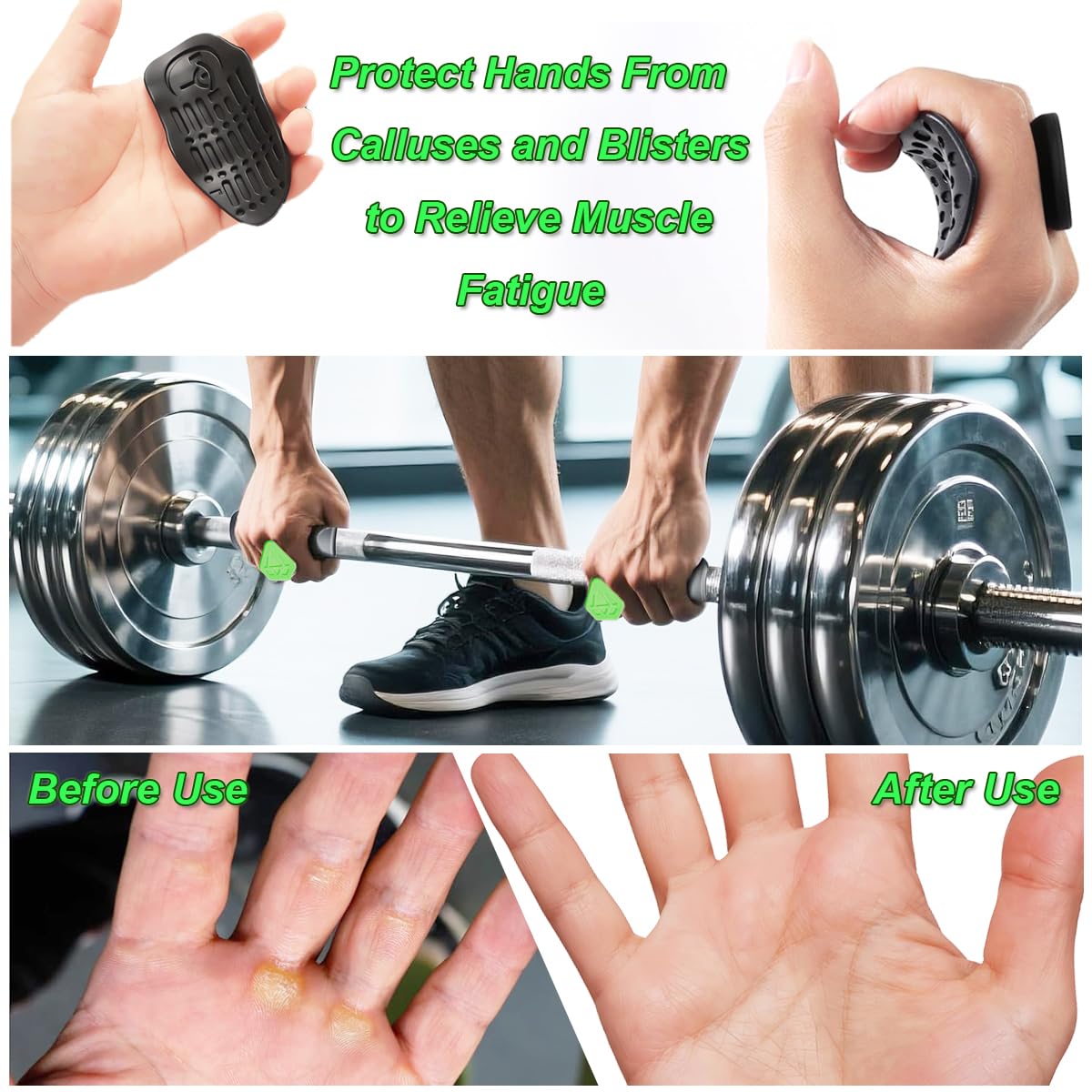 Anti-Slip Workout Grips, Rubber Gym Palm Protectors for Weight Lifting, Pull-Ups, Dumbbell, Fitness Training and Exercise, No Sweaty Hands, Ergonomic Hand Protection Gloves for Men & Women (ZS-Green)