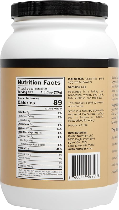 Cage-Free Egg White Protein Powder, USA-Sourced, 21g Protein, 0g Fat, 0g Sugar, 0g Cholesterol (Unflavored, 48 Oz)