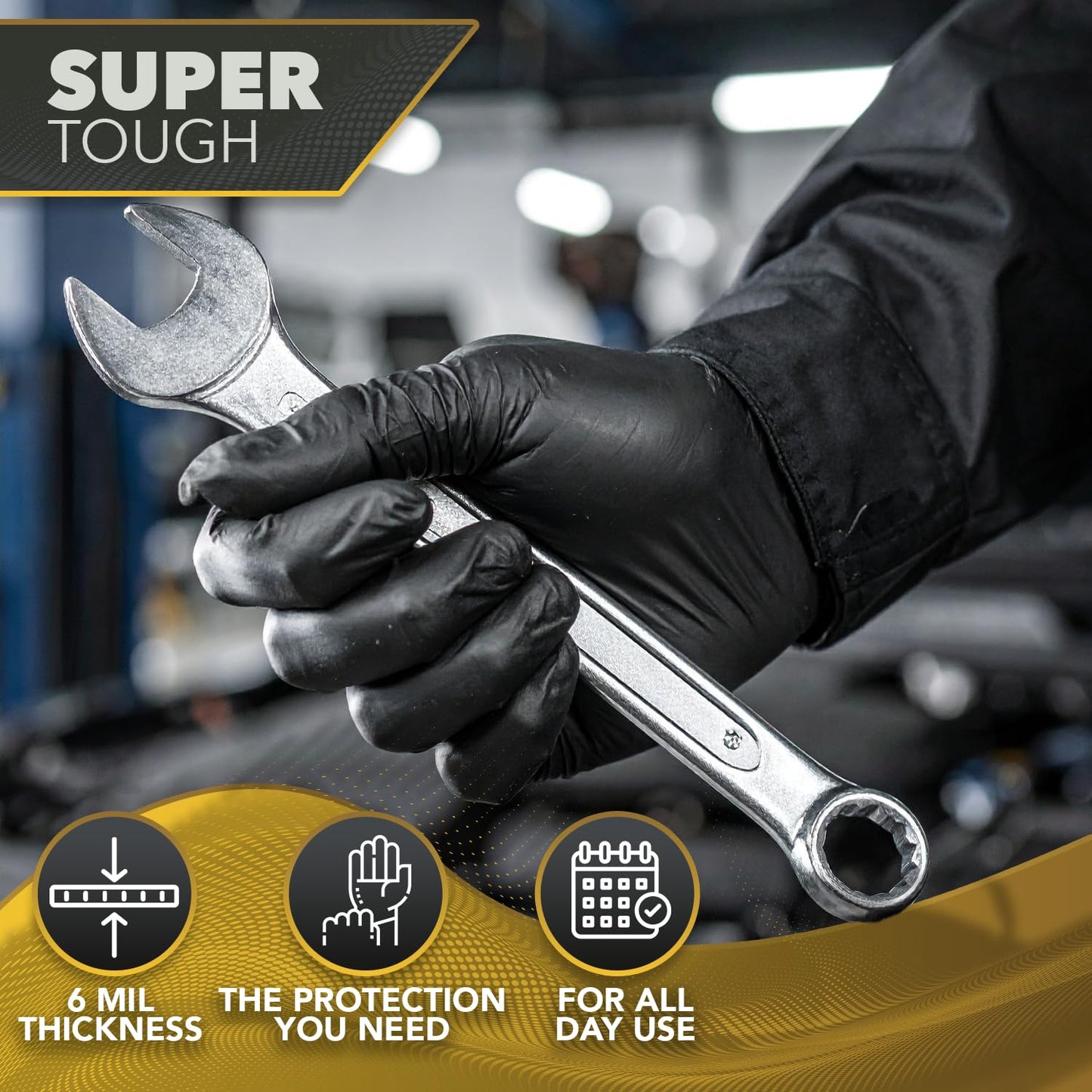 DAWG Black Nitrile Gloves, Disposable, Latex Free - Diamond Grip and Powder Free for Cleaning, Cooking, Safe Food Prep, Mechanic Work, General Service, Tattoo, Hair Dye - Professional Grade Medium