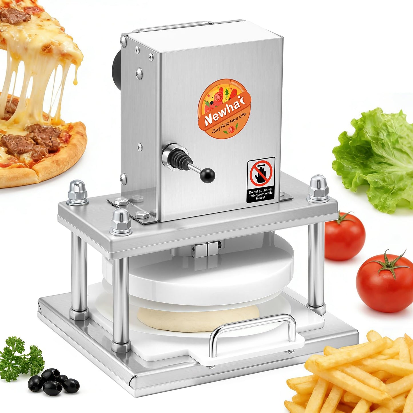 Newhai 8.6” Electric Pizza Dough Press Machine Commercial Dough Roller Sheeter Stainless Steel Pastry Bread Press Forming Processor for Bakery Home Restaurant Use