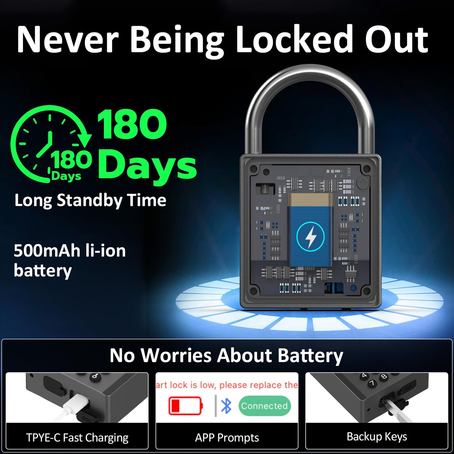 Foxlock Heavy Duty Smart Padlock with Key, Fingerprint Pad Lock with Code Keypad, Waterproof Electronic Digital Combination Lock for for Gate Outdoor Fence Storage Unit Outdoor Fence Shed Gym