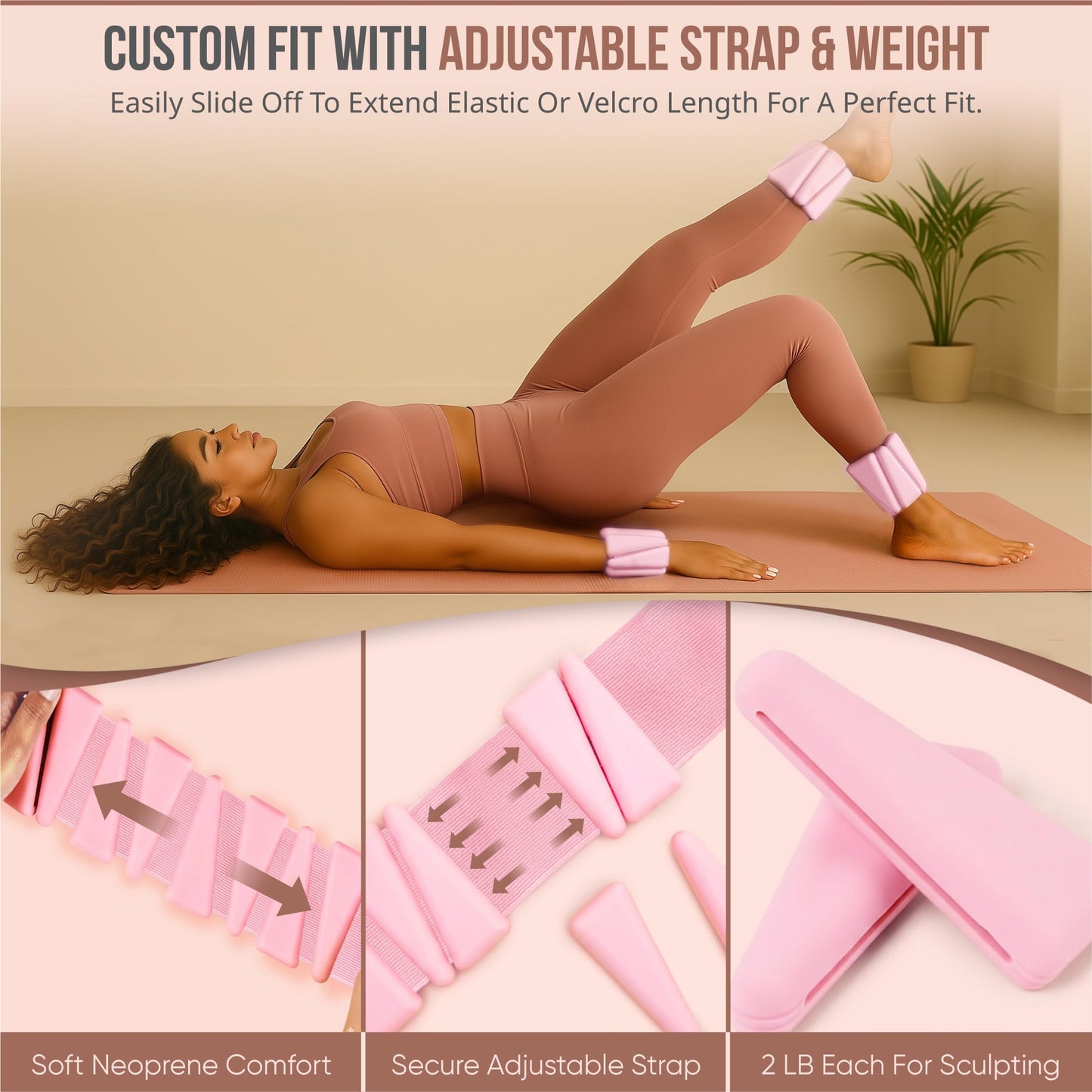 Solaea Adjustable Ankle & Wrist Weights, 4lb Pair for Pilates & Yoga
