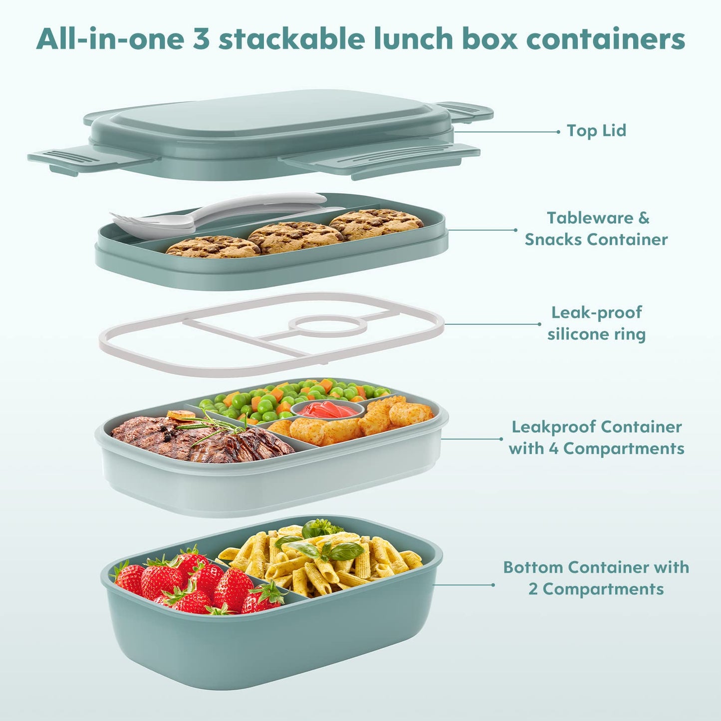 HOMETALL Adult Lunch Box,3 Stackable Bento Lunch Containers for Adults, Modern Minimalist Design Bento Box with Utensil Set, Leak-Proof Lunchbox for Dining Out, Work, Picnic