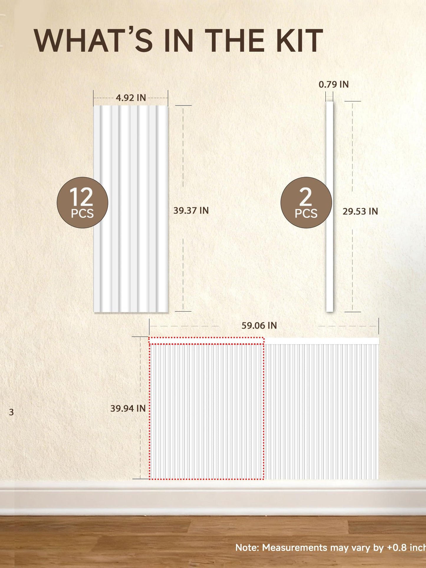 Upick Wainscoting Panels Beadboard, Paintable PS Wall Paneling for Accent Wall 59" x 40", White