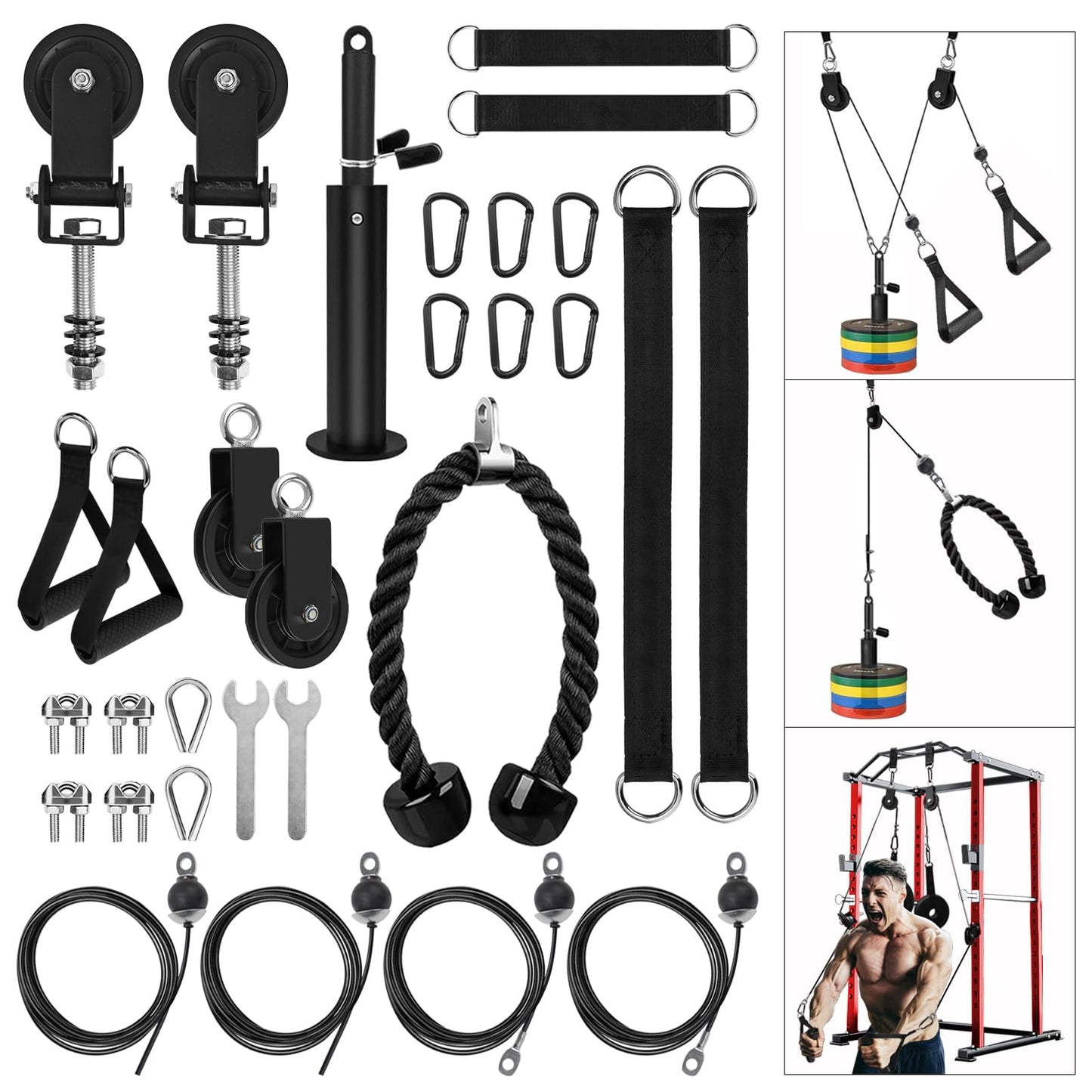 LAT Pulldown Pulley System for Home Gym Cable Machine Pulley Attachment Set Power Cage Weight Lifting Workout Kit