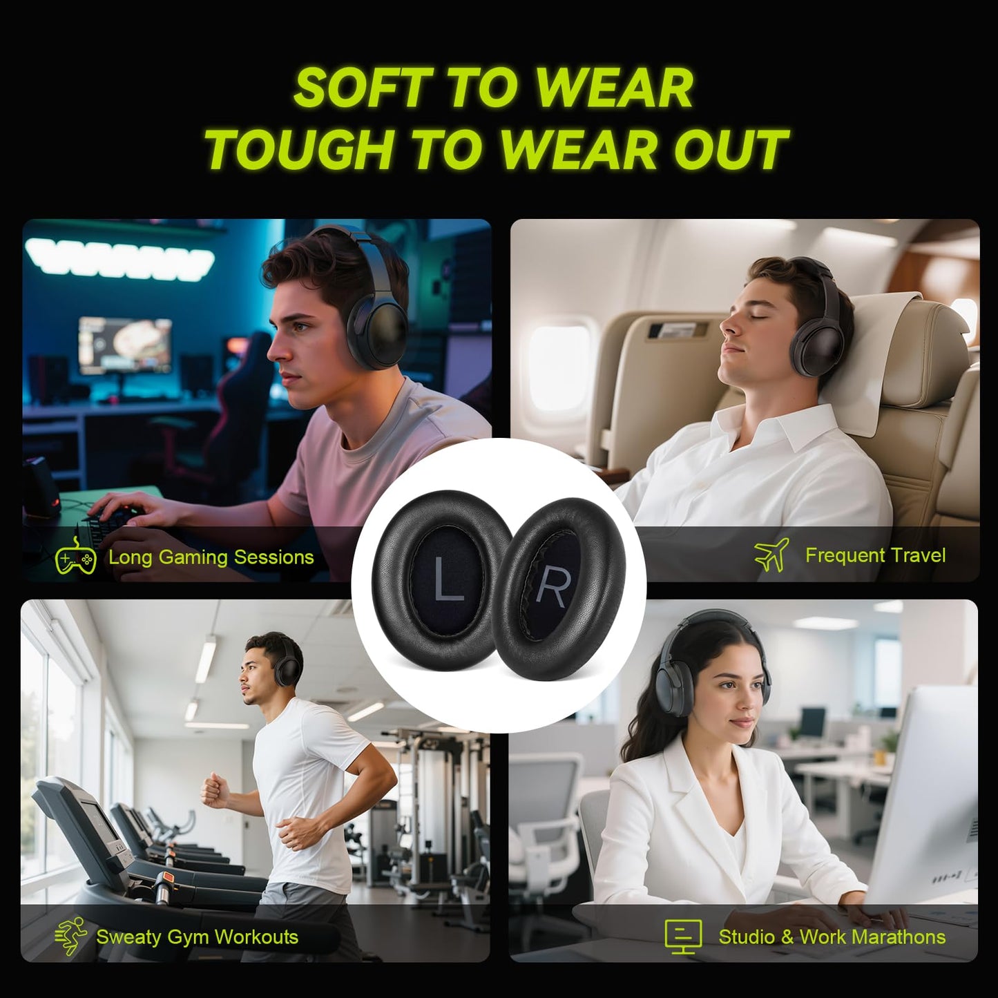 Replacement Ear Pads for Bose NC700 / 700 Noise Cancelling Headphones, Aurivor Lambskin Leather Earpad Covers/Cushion Kit with Plush Memory Foam, Thickened Comfort, Tear-Resistant Seams (Black)