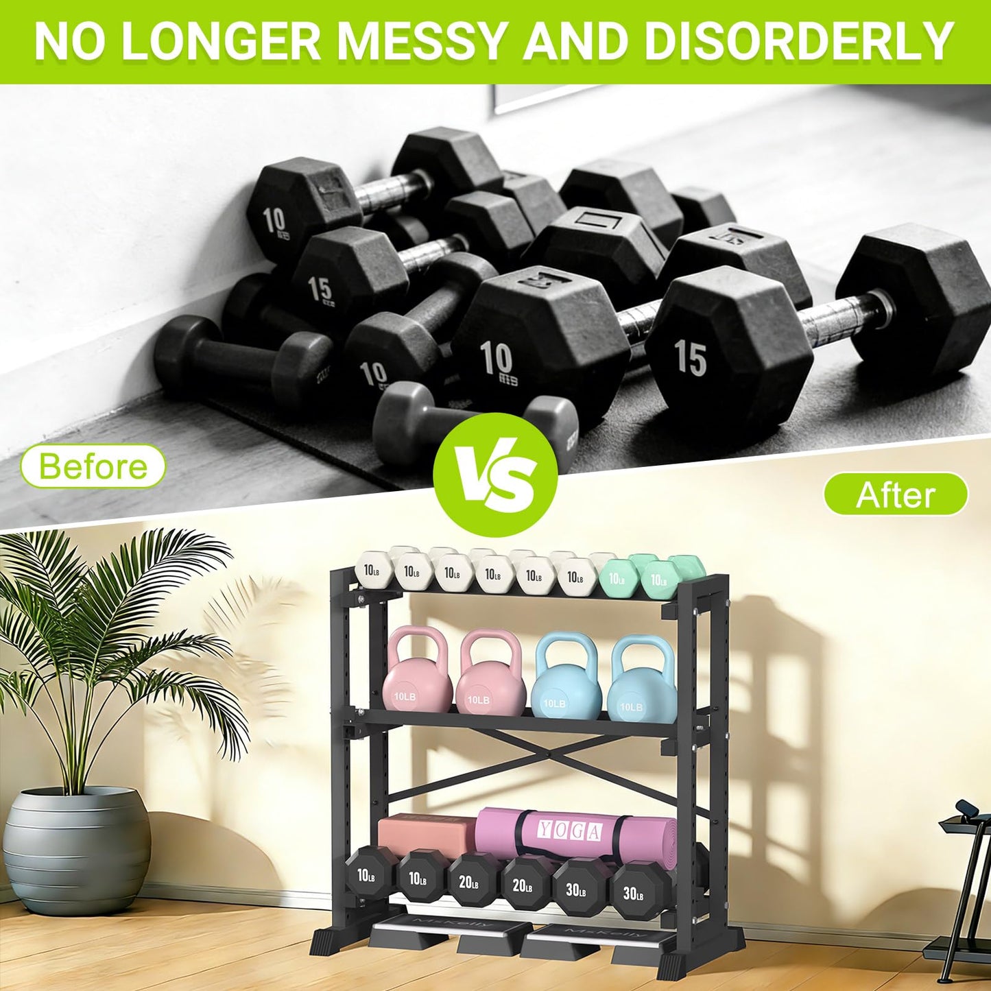 Eocnrhe Dumbbell Rack Stand Only, Weight Rack for Home Gym, 3-Tier Adjustable Dumbell Rack, Heavy-Duty Weight Stand for Dumbbells Kettlebells & Weight Plates(Rack Only)
