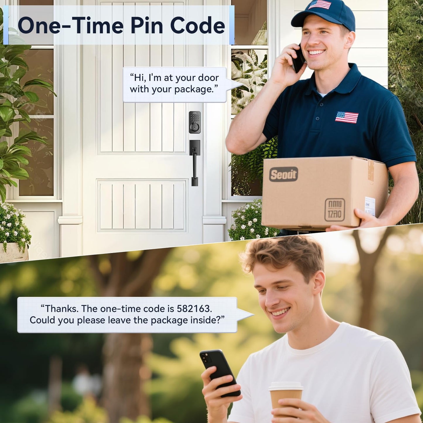 Ulecoce Fingerprint Keypad Deadbolt with Handle Set, Keyless Entry Door Lock, Door Locks for Front Door Lock Set, App Control, Auto Locking, Easy to Install, Matte Black