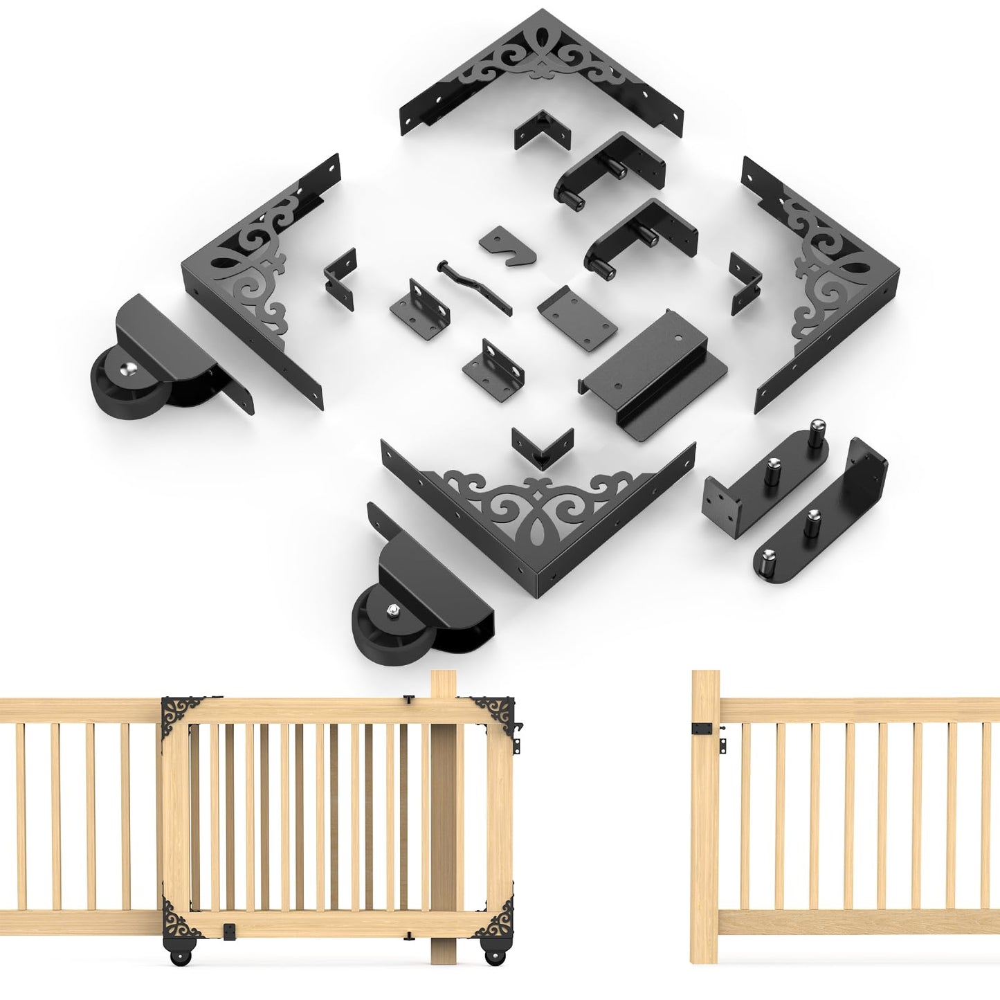 MOFEEZ Sliding Gate Kit Decorative Rolling Gate Hardware Kit Heavy Duty for Smooth Quiet Sliding Operation
