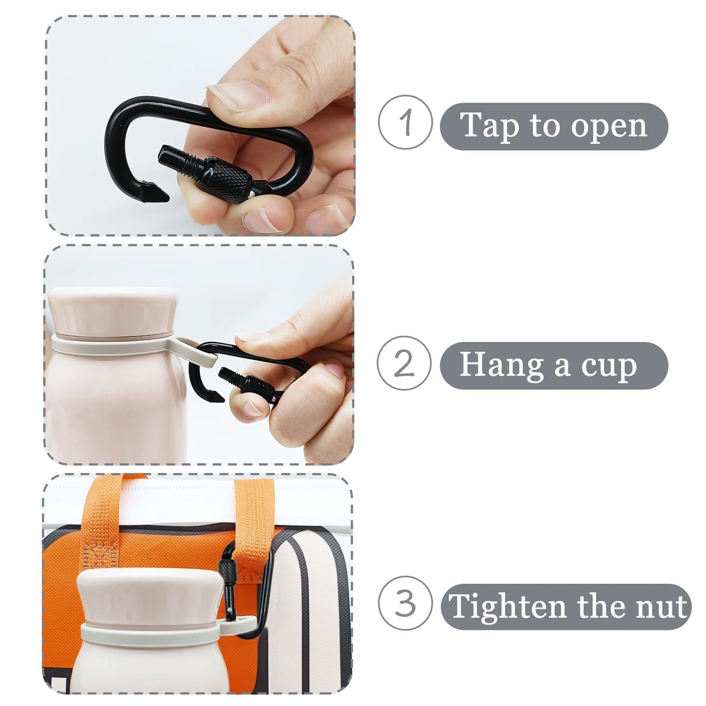 YUCHIYA 8 Pack D-Shape Carabiner Clasp with Screw Gate, 2.2 Inch Mini Keychain Clip Key Chain Buckle, Aluminum Alloy Keyrings Hook for Outdoor Hiking not for Climbing (D with Screw, Black)