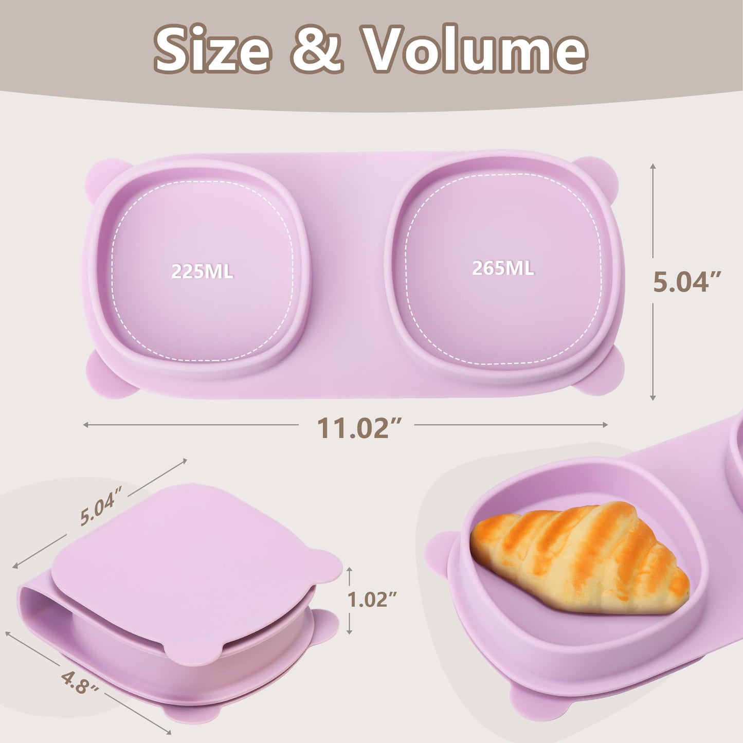 yahaa Baby Plates with Suction with Forks and Spoons, Foldable Silicone Toddler Plates, Baby Travel Essential, Microwave & Dishwasher Safe, Purple