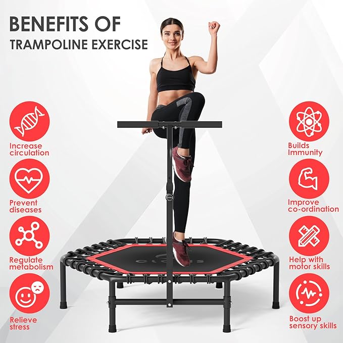 CLORIS 45'' Rebounder Trampoline for Adults - Max Load 450lbs, Mini Trampoline with Adjustable Foam Handle Indoor/Outdoor Fitness Body Exercise
